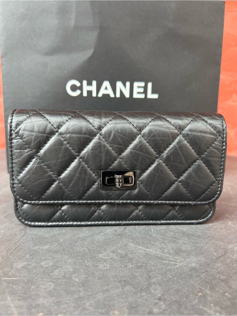 CHANEL 2.55 Phone Holder So Black Crossbody (Authentic)